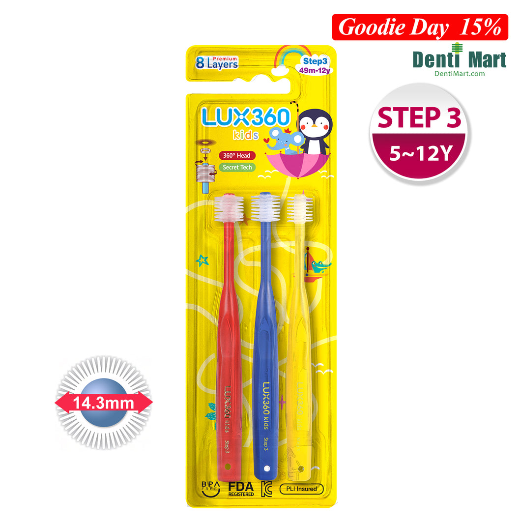 LUX360 Step3 Kid Toothbrush 5-12 Years 3-Piece