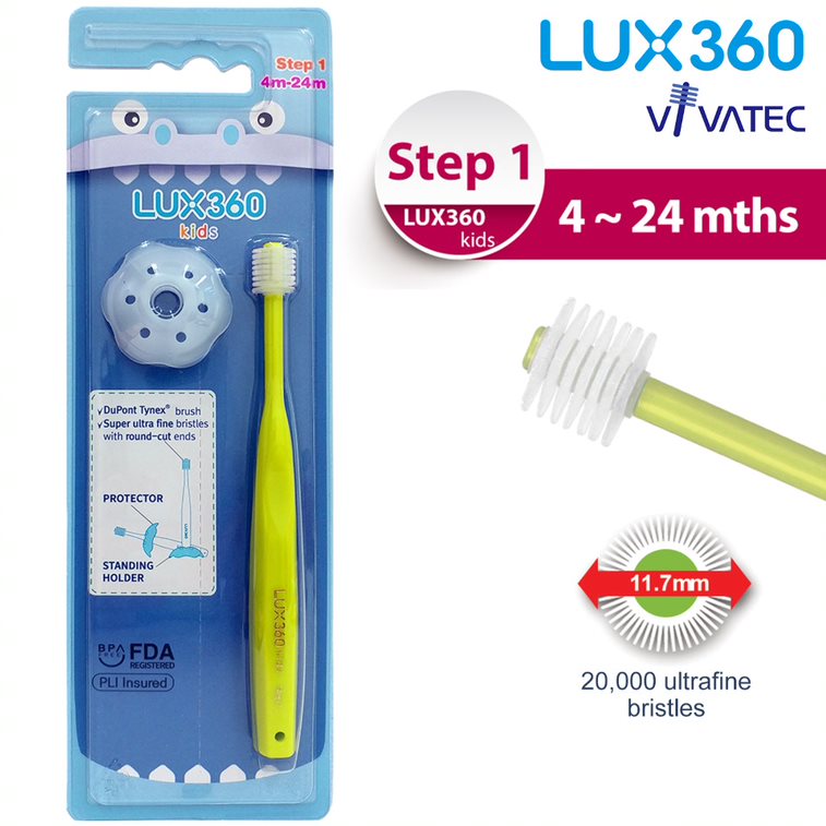 LUX360 Step1 Kid Toothbrush (w Protector) 4-24 Months Lime