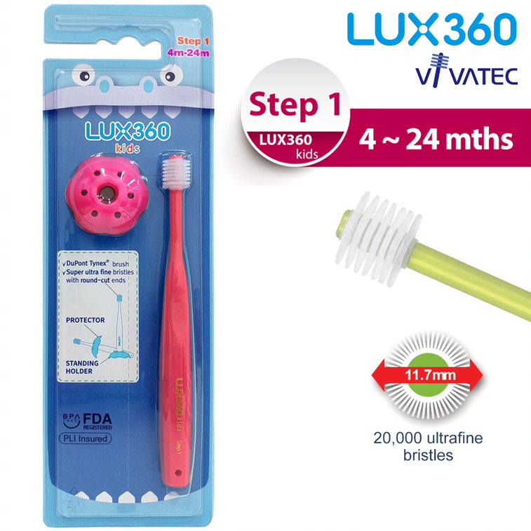 LUX360 Step1 Kid Toothbrush (w Protector) 4-24 mths Pink