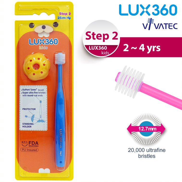 LUX360 Step2 Kid Toothbrush (w Protector) 2-4 yrs Blue