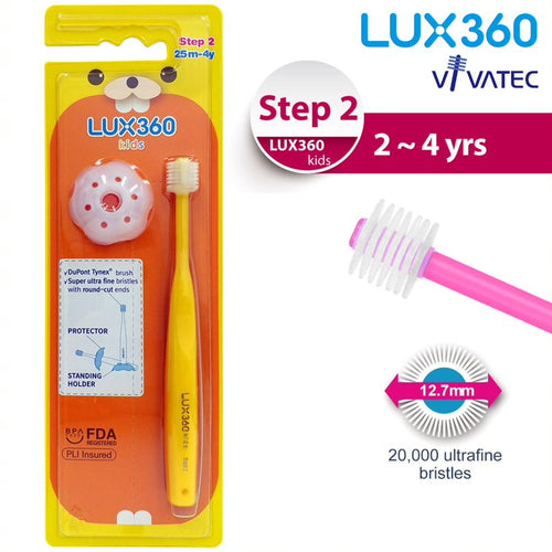 LUX360 Step2 Kid Toothbrush (w Protector) 2-4 yrs Yellow