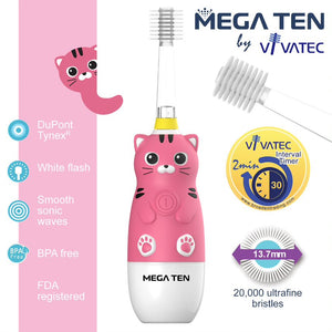 Mega Ten Animal Character Kids Sonic Toothbrush Cat