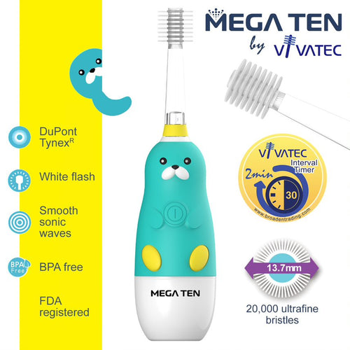 Mega Ten Animal Character Kids Sonic Toothbrush Sea Otter