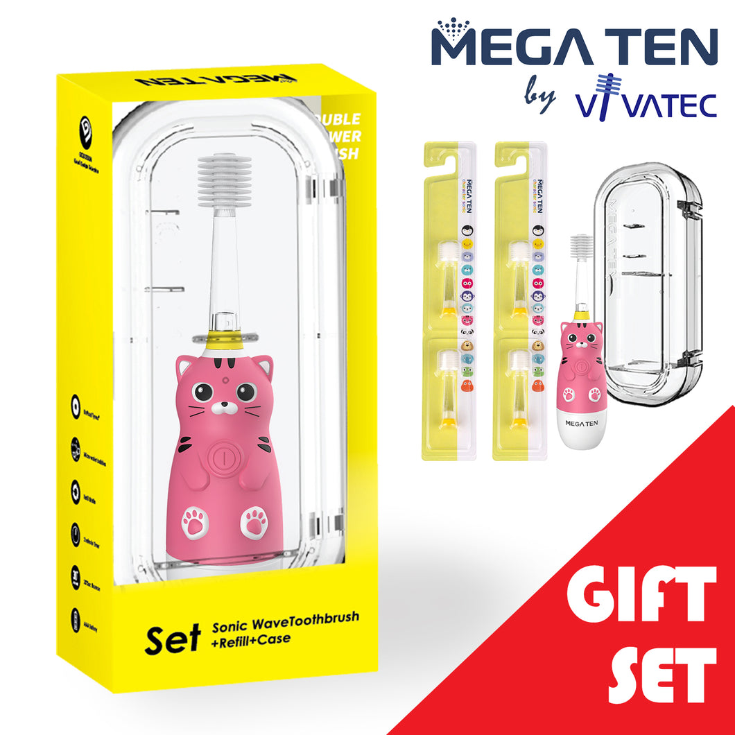 Mega Ten 360兒童聲波電動牙刷 貓貓套裝