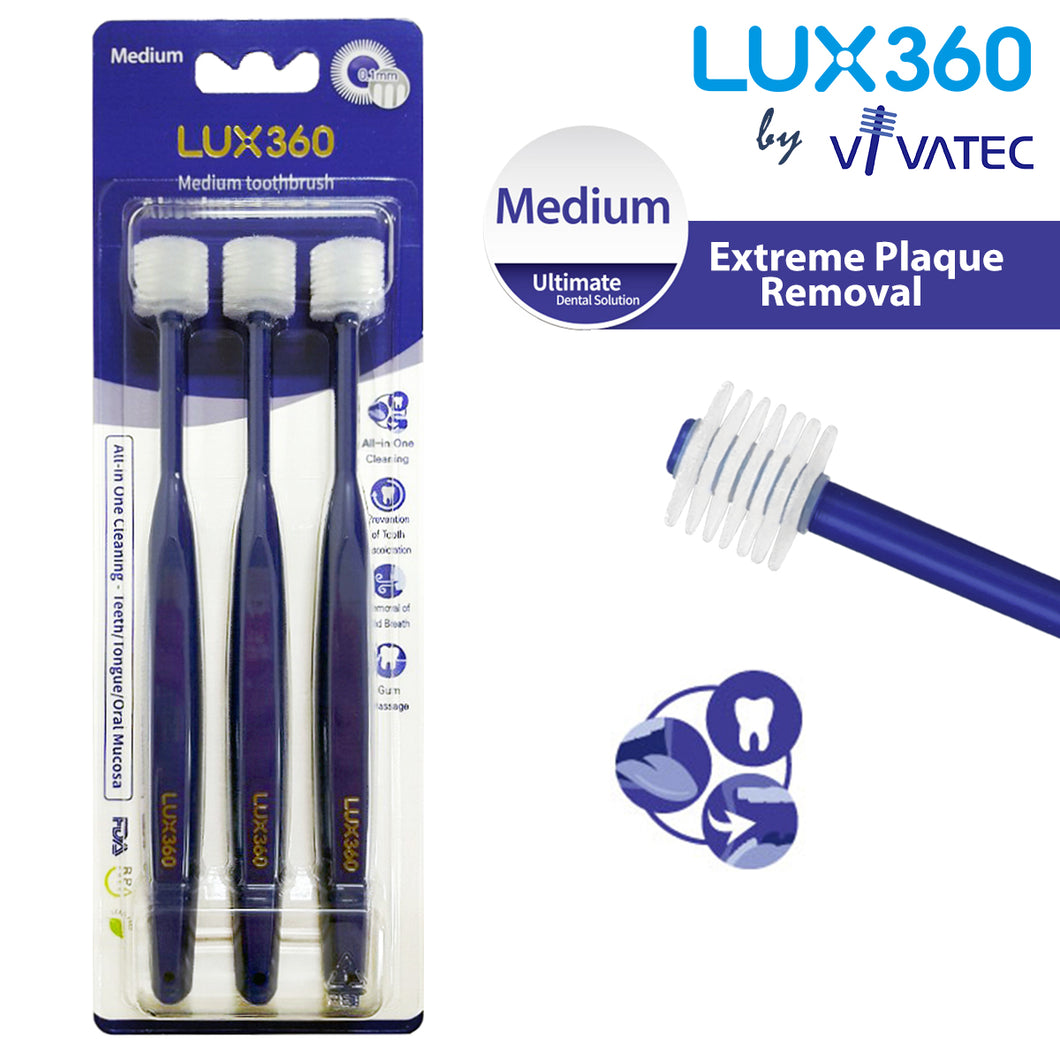 LUX360  Medium-Soft Bristle Toothbrush for Adult 3-Piece