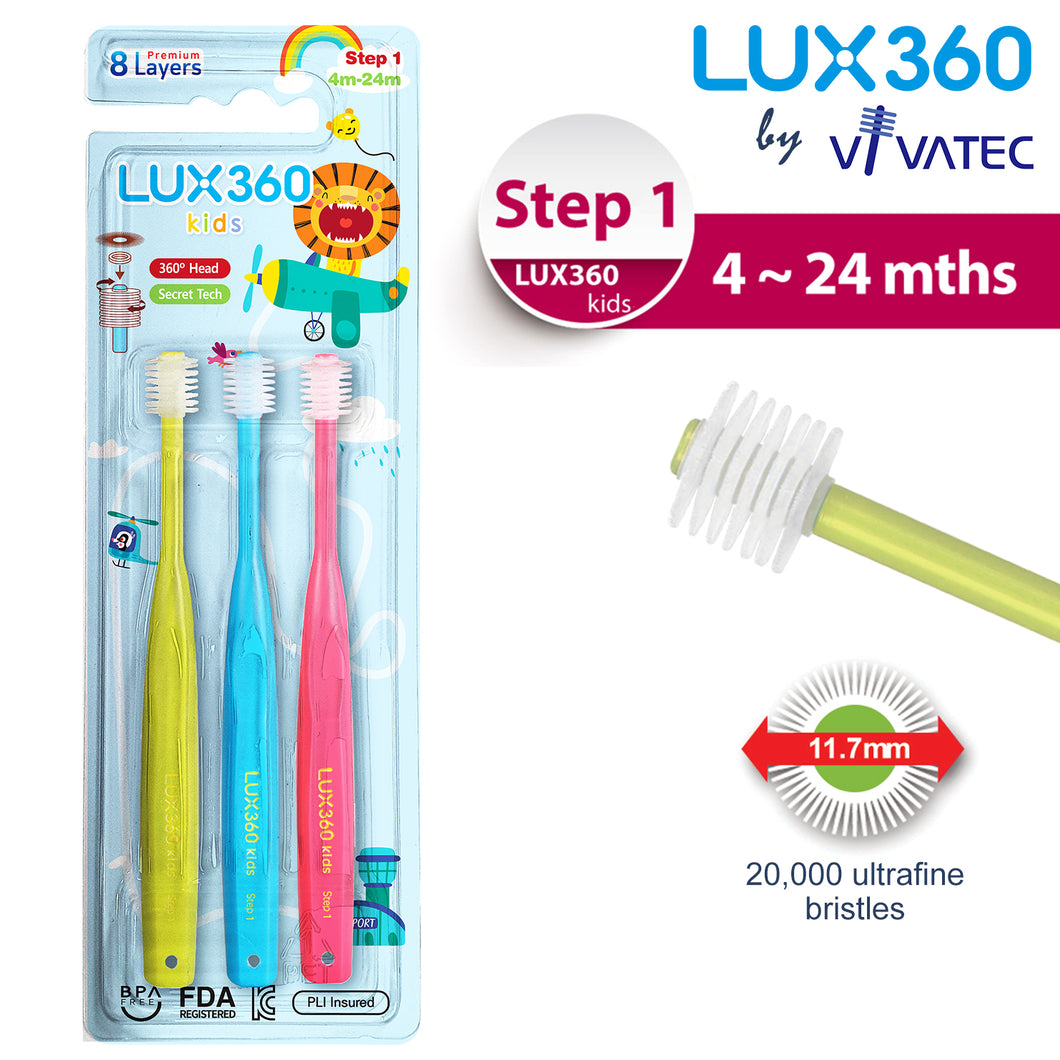 LUX360 Step1 Kid Toothbrush 4-24 Month 3-Piece